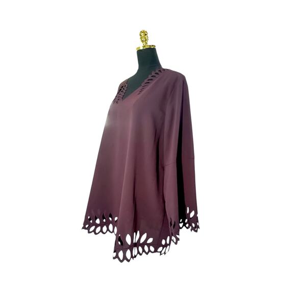 Plus Size- Alfani Laser Cut Plum Blouse - Size XXL - Picture 3 of 9